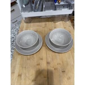 4 SANGO Siterra Artists Blend Speckled Plates & Bowls Gray Pastels EASTER 5.75"*